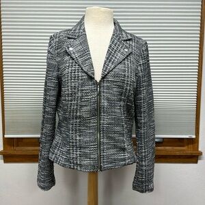 White House Black Market Black Blue Tweed Zip Up Blazer Jacket